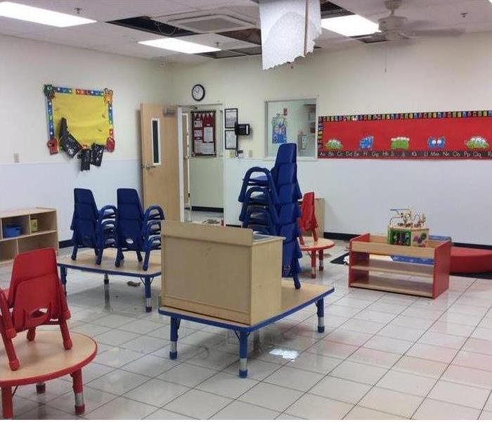 Classroom with water on the floor